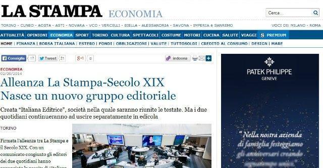 Editoria, La Stampa e il Secolo XIX si uniscono. Nasce Italiana Editrice