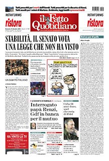 Copertina Il Fatto Quotidiano - Stabilità, il Senato vota una legge che non ha visto