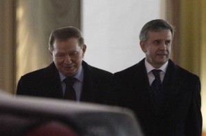 Former Ukrainian President Kuchma and Russian Ambassador to Ukraine Zurabov leave after the meeting of the so-called Contact Group on eastern Ukraine in Minsk