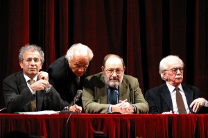 Gad Lerner, Giorgio Albertazzi e Alberto Asor Rosa con Eco