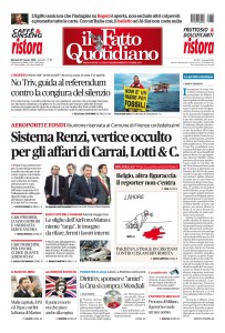 Copertina Il Fatto Quotidiano - Sistema Renzi, vertice occulto per gli affari di Carrai, Lotti & C.