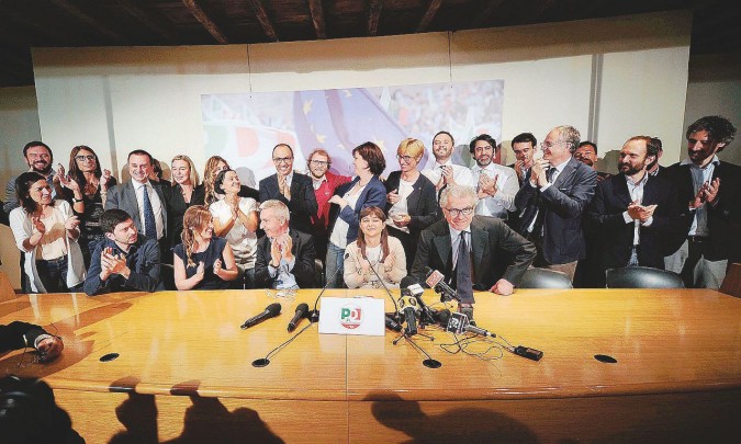 Sede del Partito Democratico. Aspettando i risultati delle elezioni europee