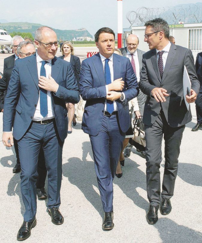 Renzi coi presidenti Rossi (Trento) e Kompatscher (Bolzano) - Ansa