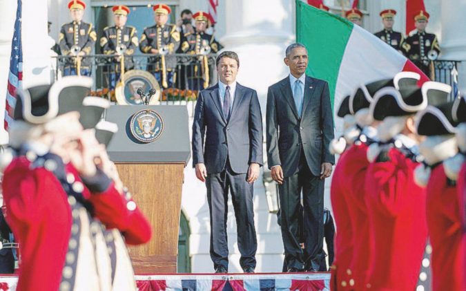 La cerimonia d’arrivo in omaggio a Renzi sul South Lawn della Casa Bianca - Ansa