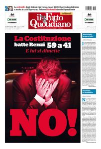 Copertina Il Fatto Quotidiano - La Costituzione batte Renzi 59 a 41. E lui si dimette