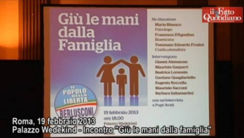 Copertina di Unioni civili, il Pdl: “Il matrimonio è sotto attacco. Ci vuole un nuovo Family Day
