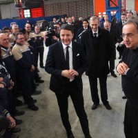 Matteo Renzi, Piero Fassino, Sergio Marchionne a Mirafiori