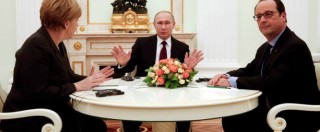 Copertina di Ucraina, Merkel e Hollande da Putin: verso documento congiunto con Kiev