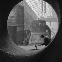 Rotary Kilns Under Construction in the Boiler Shop, Vickers-Armstrongs
 Steel Foundry, Tyneside,, 1928, England
 Modern Digital Print
 © E.O. Hoppé Estate Collection / Curatorial Assistance
