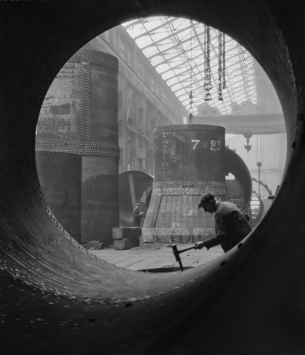 Rotary Kilns Under Construction in the Boiler Shop, Vickers-Armstrongs
 Steel Foundry, Tyneside,, 1928, England
 Modern Digital Print
 © E.O. Hoppé Estate Collection / Curatorial Assistance

