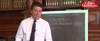 Copertina di Scuola, Renzi con lavagna e gessetti spiega la riforma: ‘Presidi Rambo solo al cinema’