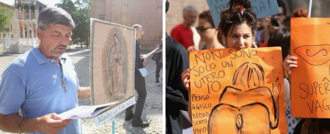 Copertina di Sit-in contro aborto, nove ore di preghiera a Bologna. Ma in centinaia protestano: “Fuori i preti dalle nostre mutande”