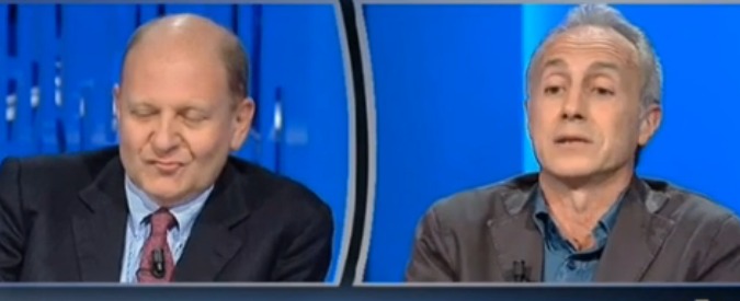 Copertina di Travaglio vs Rondolino: “Sei sempre d’accordo con tutti i governi”. “Ma no, sono dalemiano-berlusconiano”