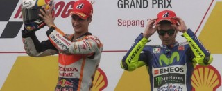Copertina di MotoGp, a Sepang il podio è di Pedrosa. Valentino Rossi fa cadere Marquez: a Valencia partirà ultimo (FOTO e VIDEO)