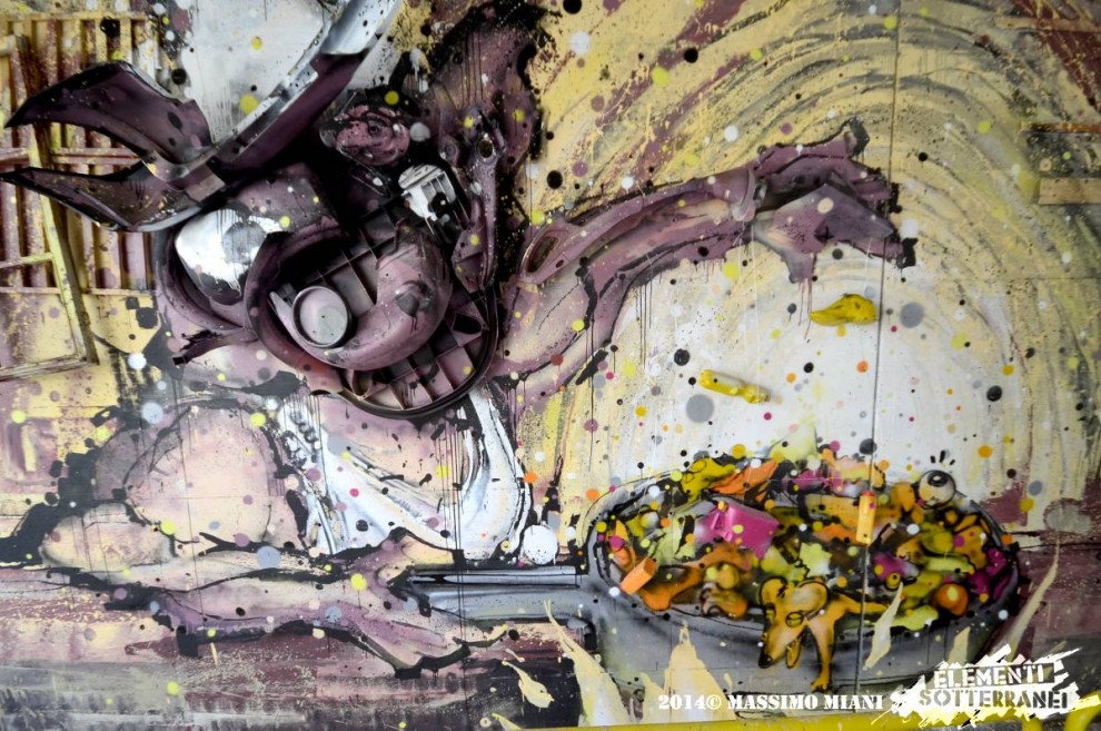Laboratorio street art con DAKER- Convegno sovranità alimentare a cura di CeVi – Foto Massimo Miani/ElementiSotterranei ©2014 – Gemona del Friuli, 10-05-2015