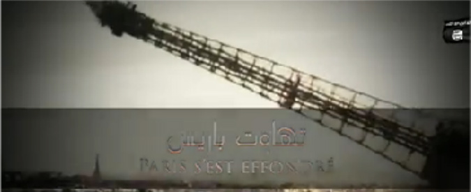 Copertina di Isis, nuove minacce in video: “Parigi affonda”. E la Tour Eiffel crolla