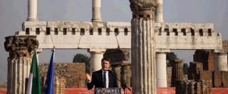 Copertina di Pompei, Renzi all’inaugurazione di 6 domus restaurate: “Basta opere incompiute. Italia torna a essere paese leader”