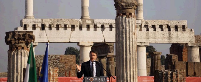 Copertina di Pompei, Renzi all’inaugurazione di 6 domus restaurate: “Basta opere incompiute. Italia torna a essere paese leader”