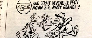 Copertina di Charlie Hebdo, ira sui social per la nuova vignetta: “Se fosse vivo, il piccolo Aylan sarebbe un molestatore in Germania”