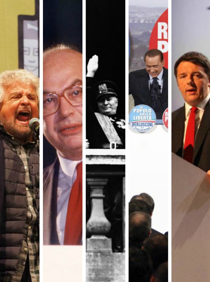 Renzi, Grillo e Berlusconi: cosa resta di Mussolini in tic, vizi e vocabolario della politica. “L’Italia? Non si è mai tolta la camicia nera”