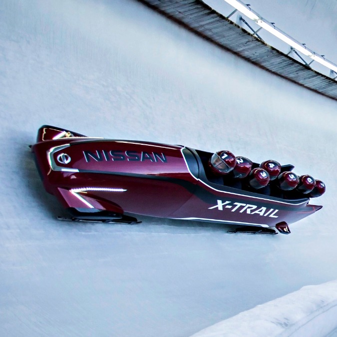Copertina di Nissan Bobsleigh, la slitta a sette posti per celebrare la X-Trail – Foto