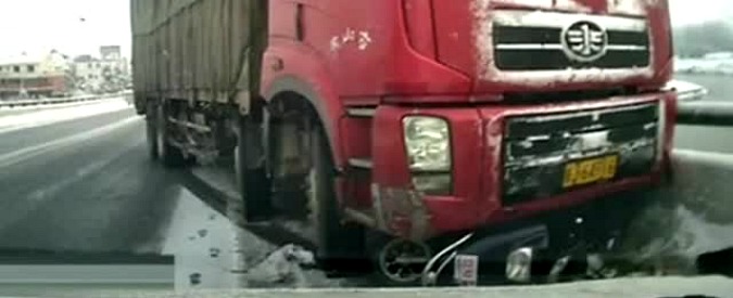 Copertina di Cina, investito e trascinato da un camion per diversi metri. Ciclista miracolato