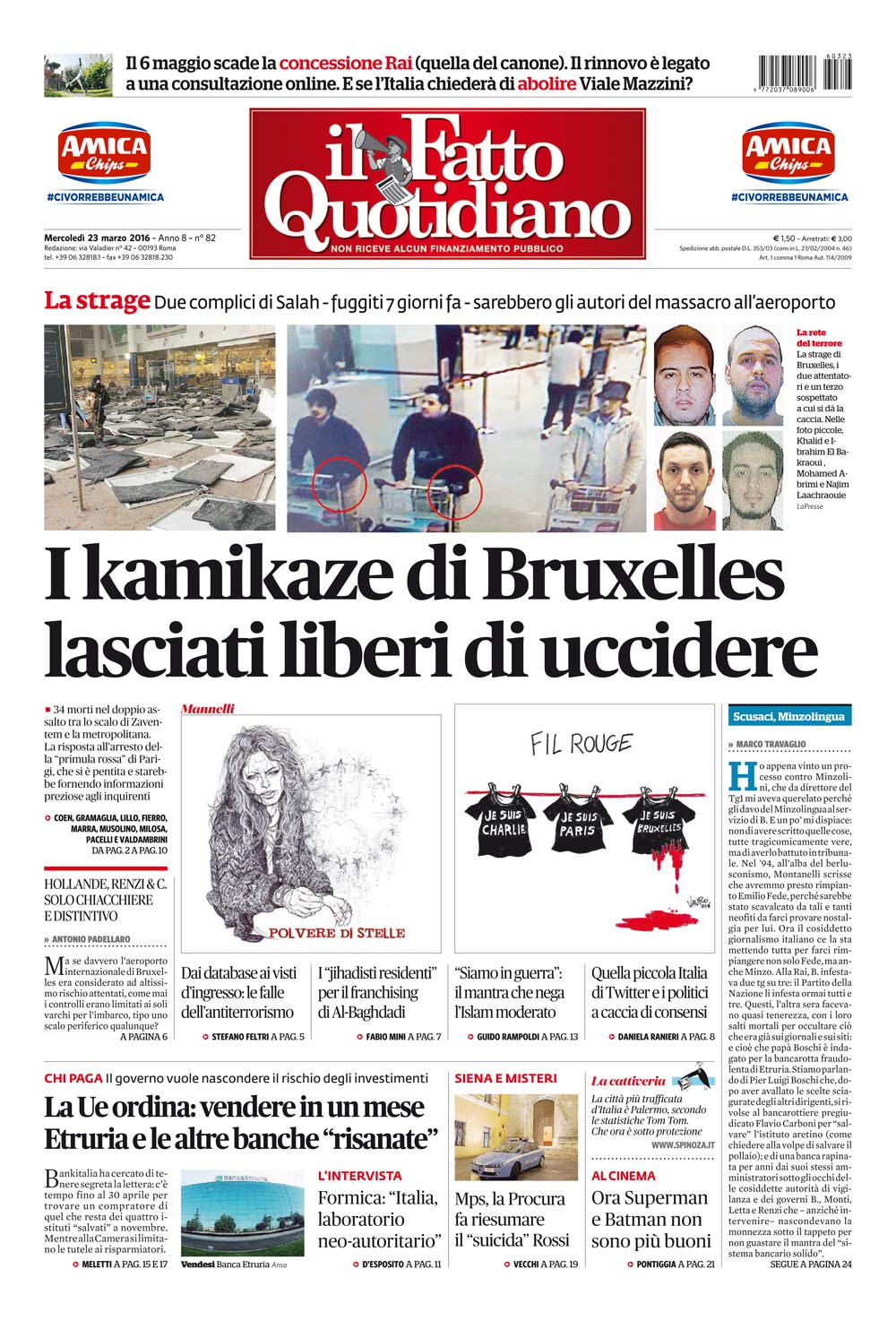 Prima Pagina Il Fatto Quotidiano - I kamikaze di Bruxelles lasciati liberi di uccidere