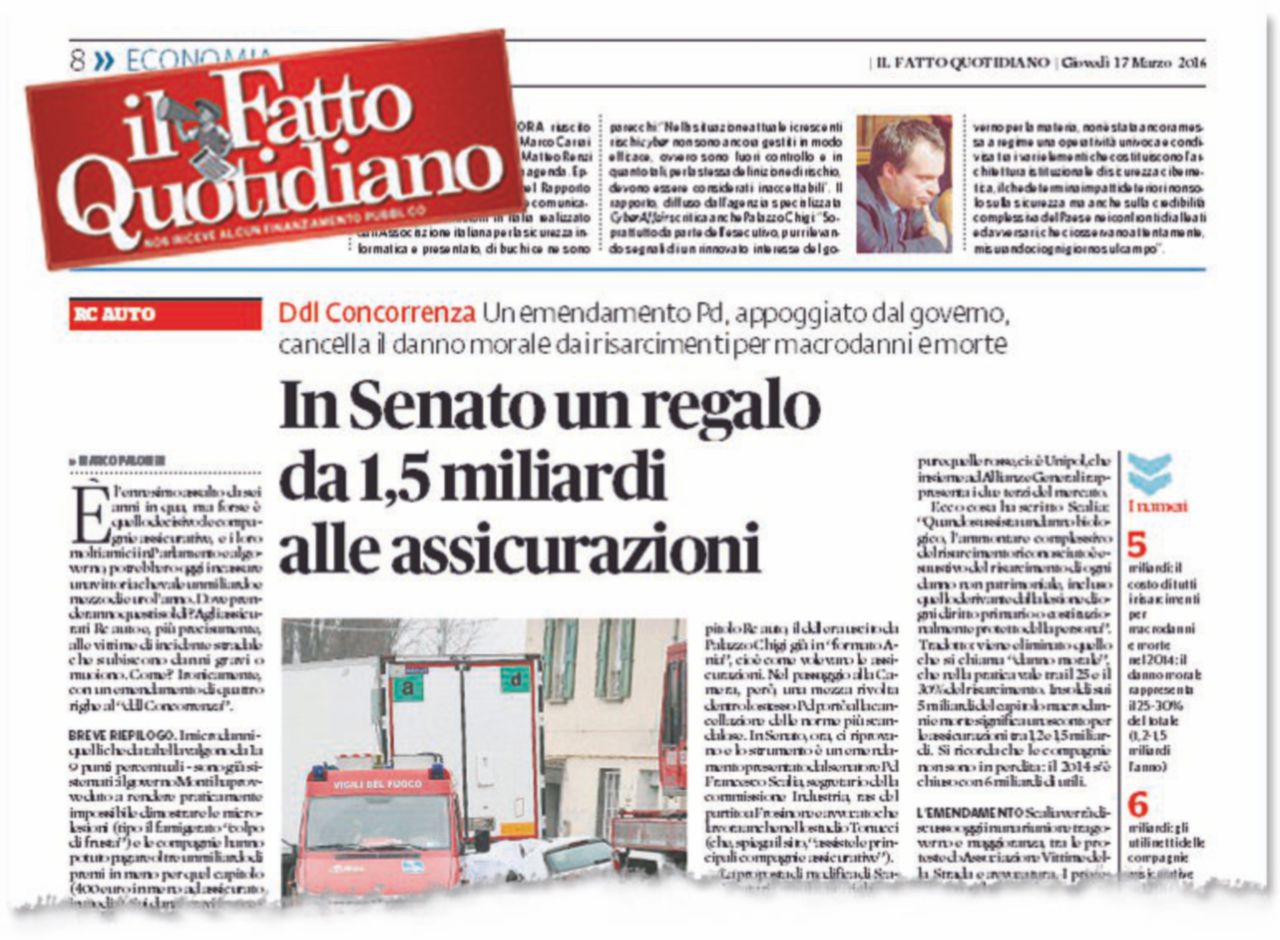 Niente regalo alle assicurazioni: “Quella norma non sarà approvata” Niente regalo alle assicurazioni: “Quella norma non sarà approvata”
