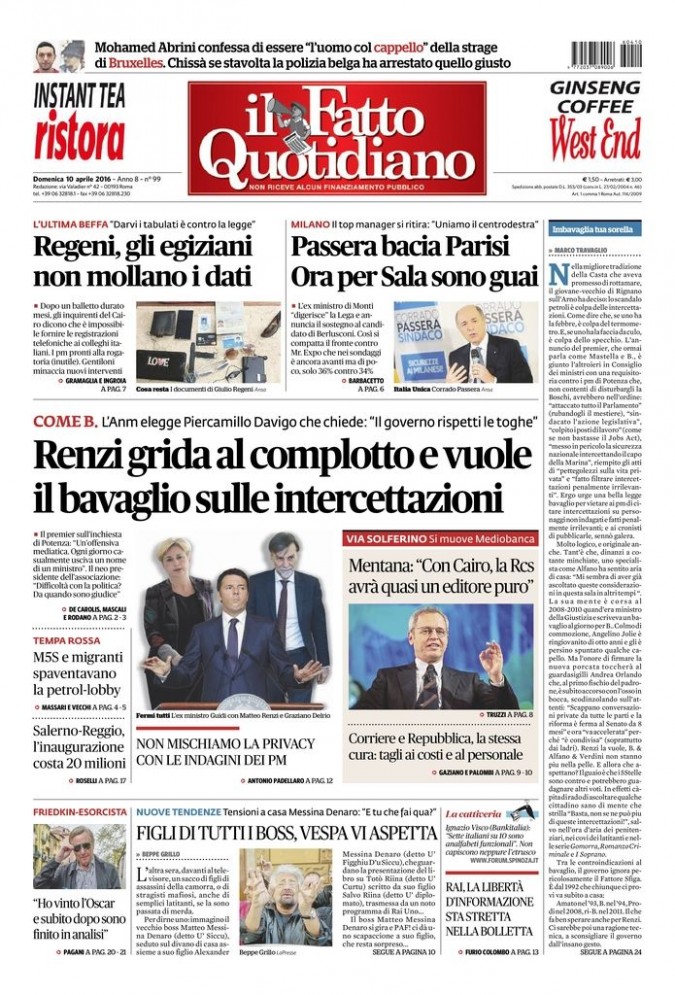 Copertina di domenica 10 aprile 2016