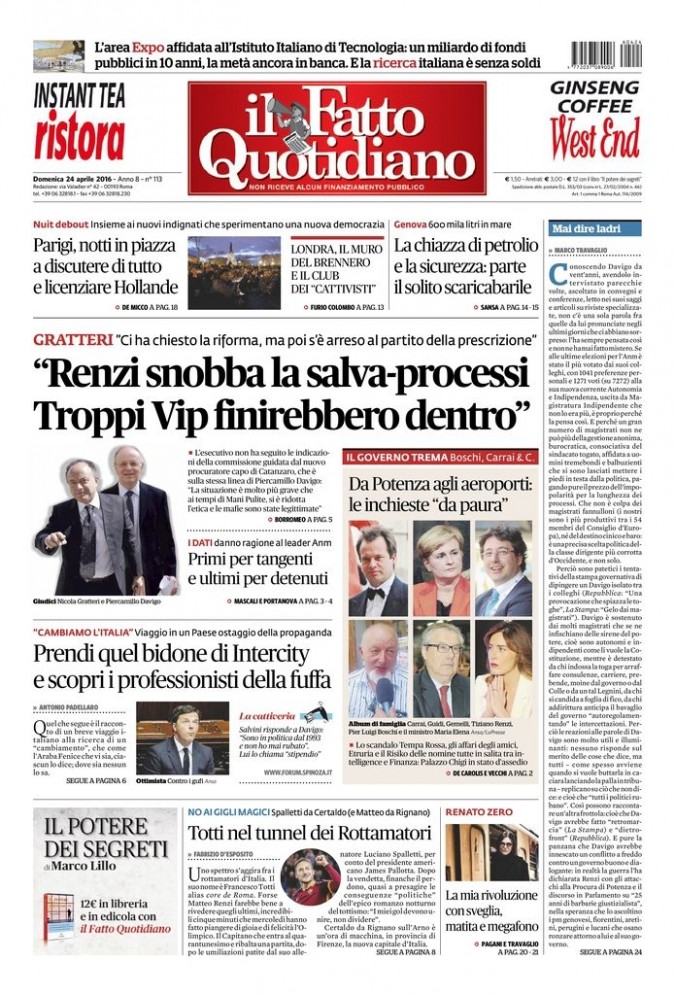 Copertina di domenica 24 aprile 2016