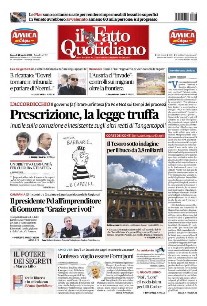 Copertina di giovedì 28 aprile 2016