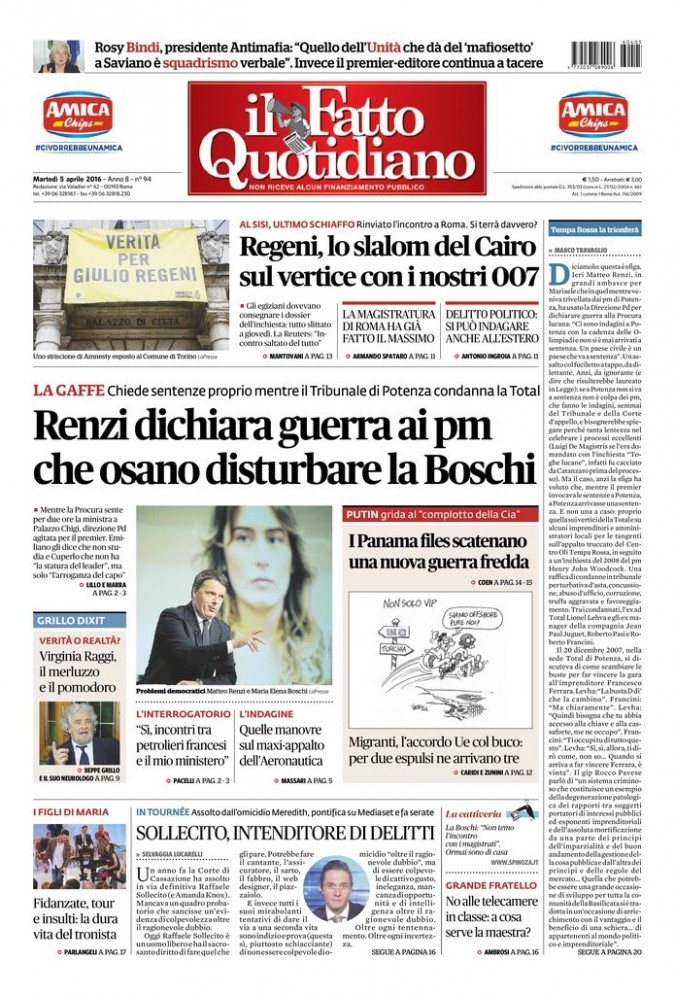 Copertina di martedì 5 aprile 2016