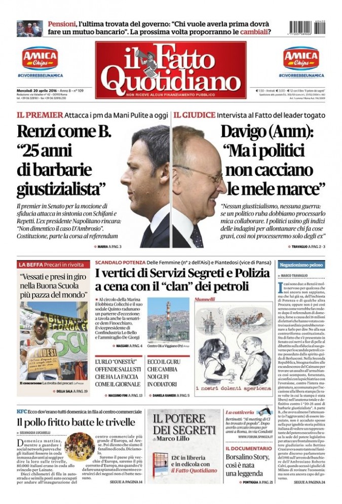 Copertina di mercoledì 20 aprile 2016