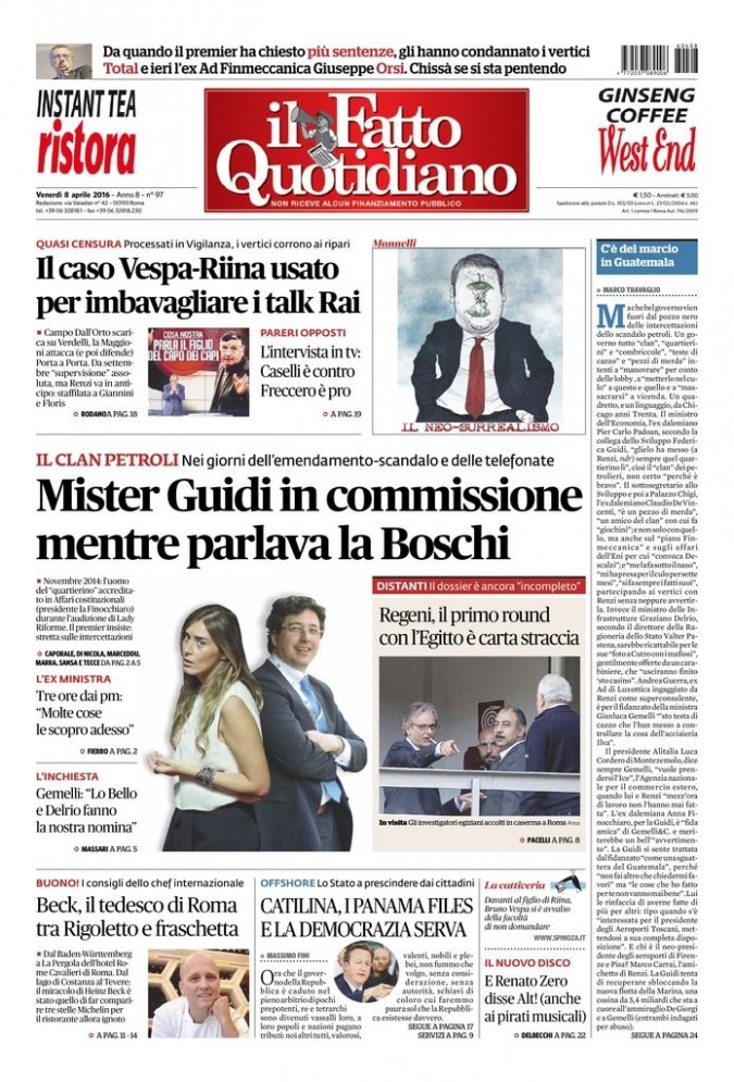 Copertina di venerdì 8 aprile 2016