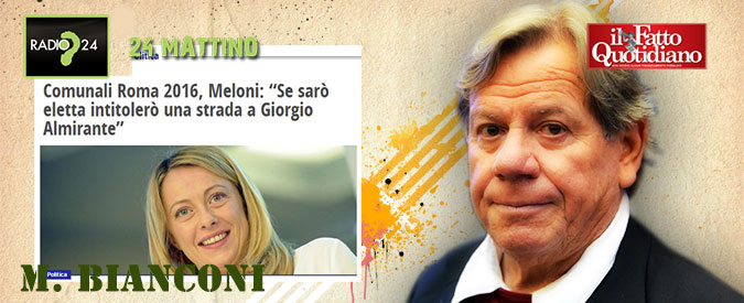 Copertina di Roma, Bianconi: “Meloni vuole intitolare strada ad Almirante? Chi la consiglia è un coglionazzo”