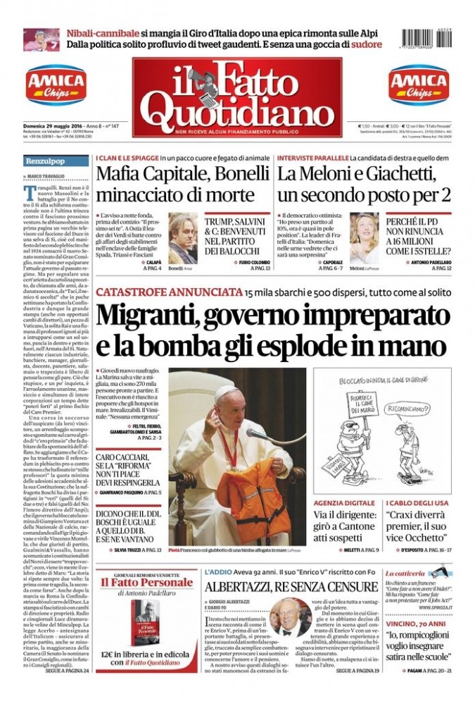 Copertina di domenica 29 maggio 2016