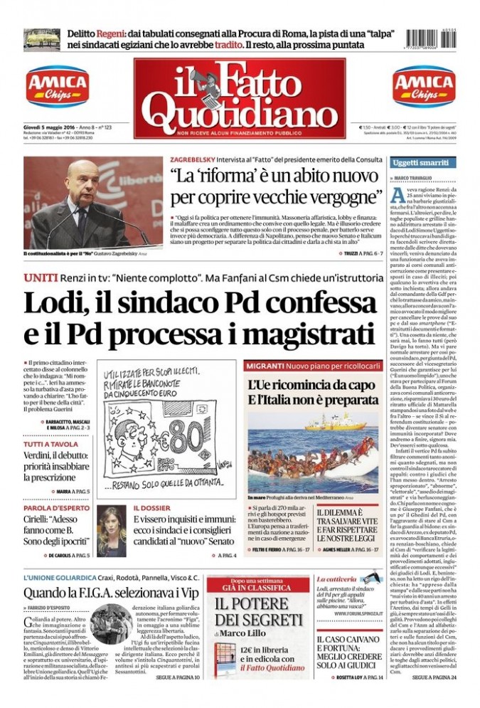 Copertina di giovedì 5 maggio 2016