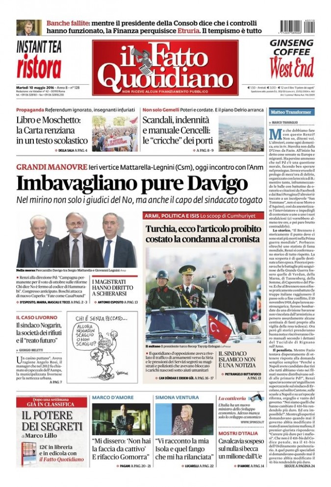 Copertina di martedì 10 maggio 2016