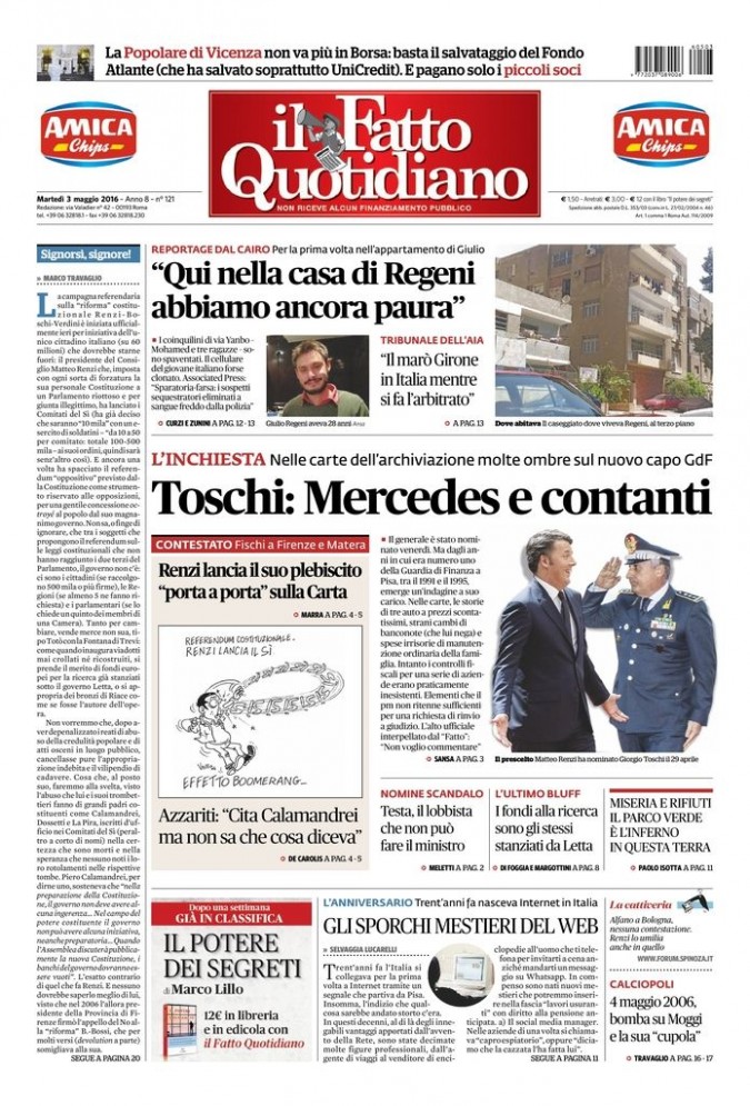 Copertina di martedì 3 maggio 2016