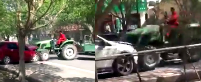 Copertina di Non fate mai arrabbiare un uomo col trattore, attimi di pura follia: distrugge due auto