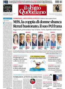 Copertina Il Fatto Quotidiano - M5S, la coppia di donne  sbanca Renzi bastonato, il suo Pd frana