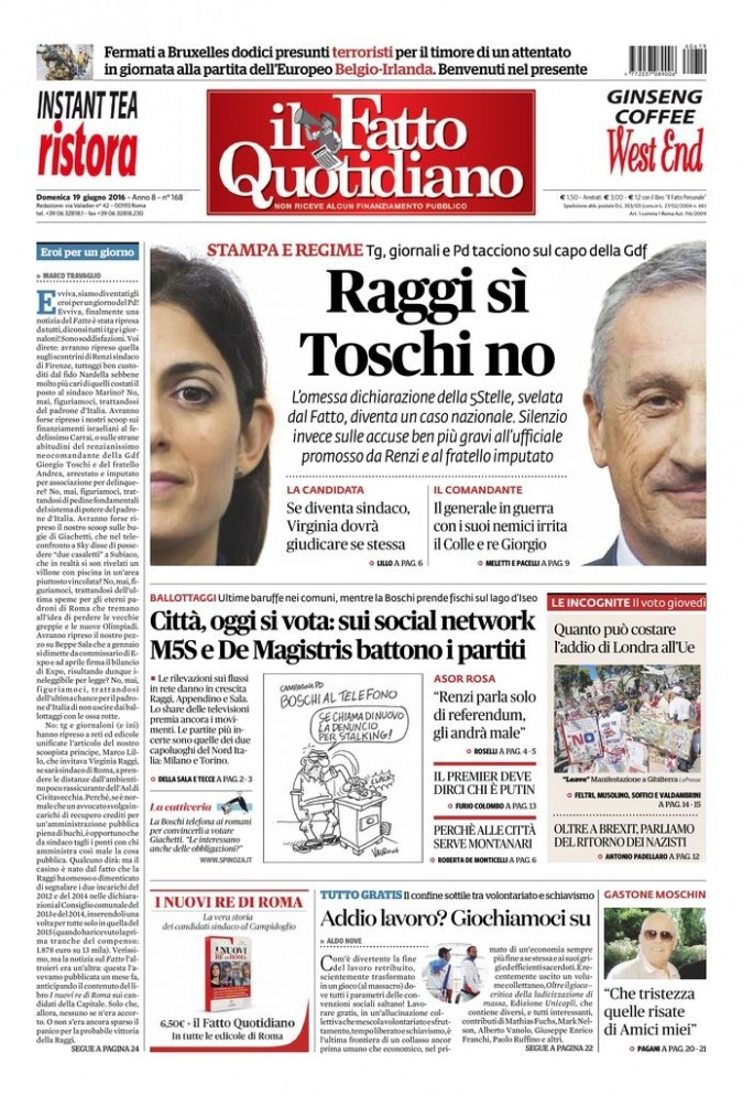 Copertina di domenica 19 giugno 2016