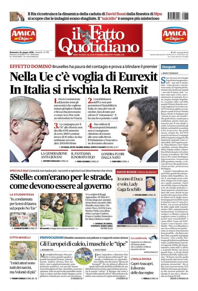 Copertina di domenica 26 giugno 2016