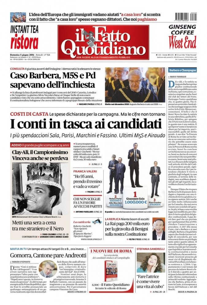 Copertina di domenica 5 giugno 2016