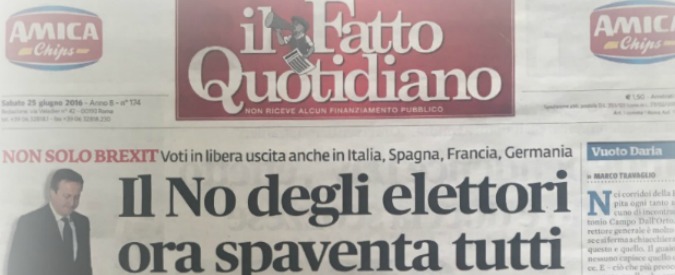 Copertina di Brexit, i titoli dei principali quotidiani italiani. Su tutti il Sole 24 Ore che intima: “Europa svegliati” – FOTOGALLERY