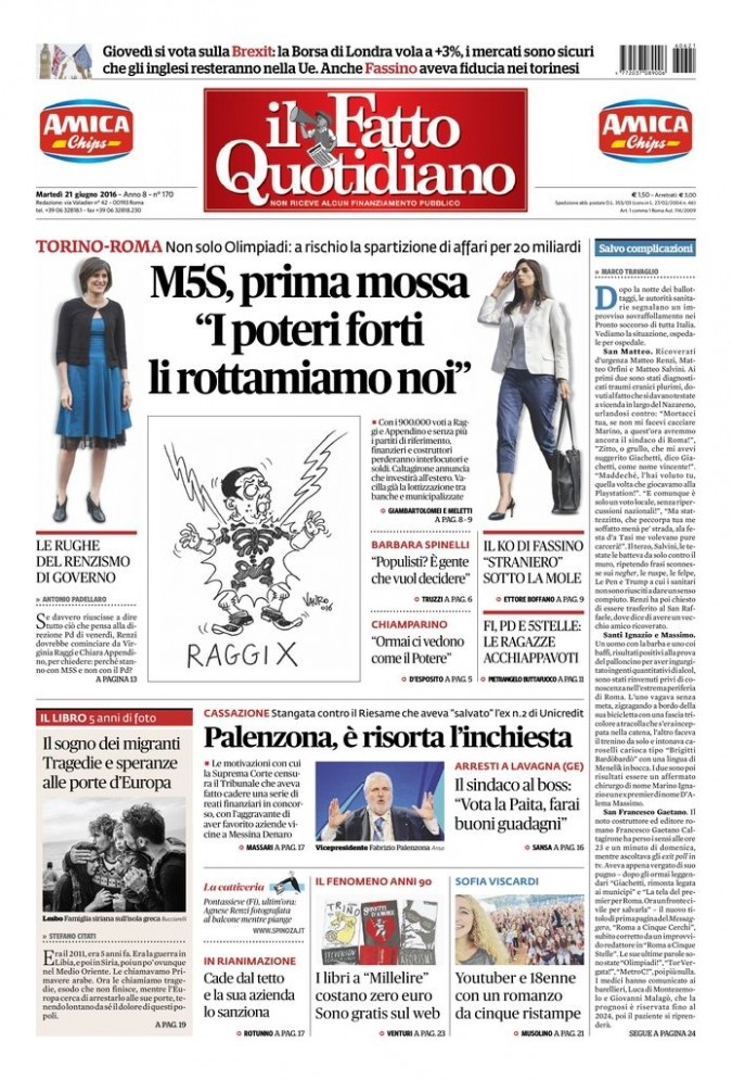 Copertina di martedì 21 giugno 2016