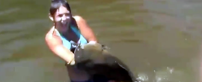 Copertina di Missisipi, bagno con sorpresa: ragazza cattura un pesce enorme a mani nude