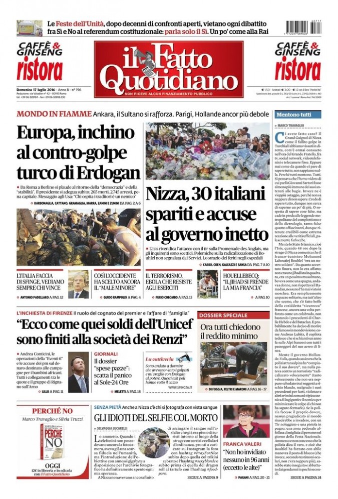 Copertina di domenica 17 luglio 2016