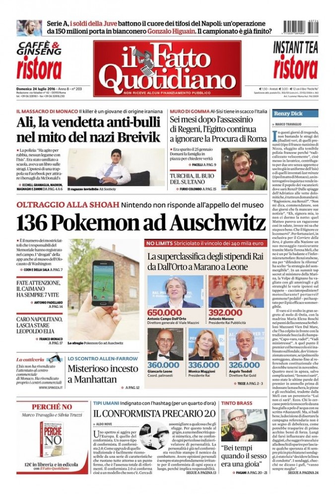 Copertina di domenica 24 luglio 2016