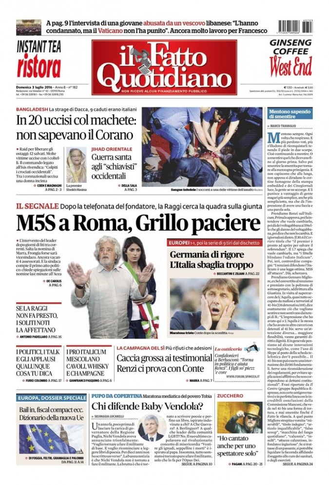 Copertina di domenica 3 luglio 2016